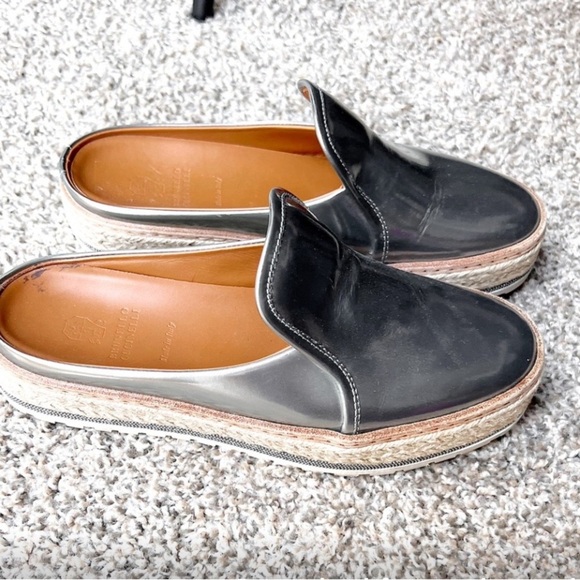 SALE Brunello Cucinelli Metallic Leather Platform Mule w Monili Trim - Picture 2 of 12